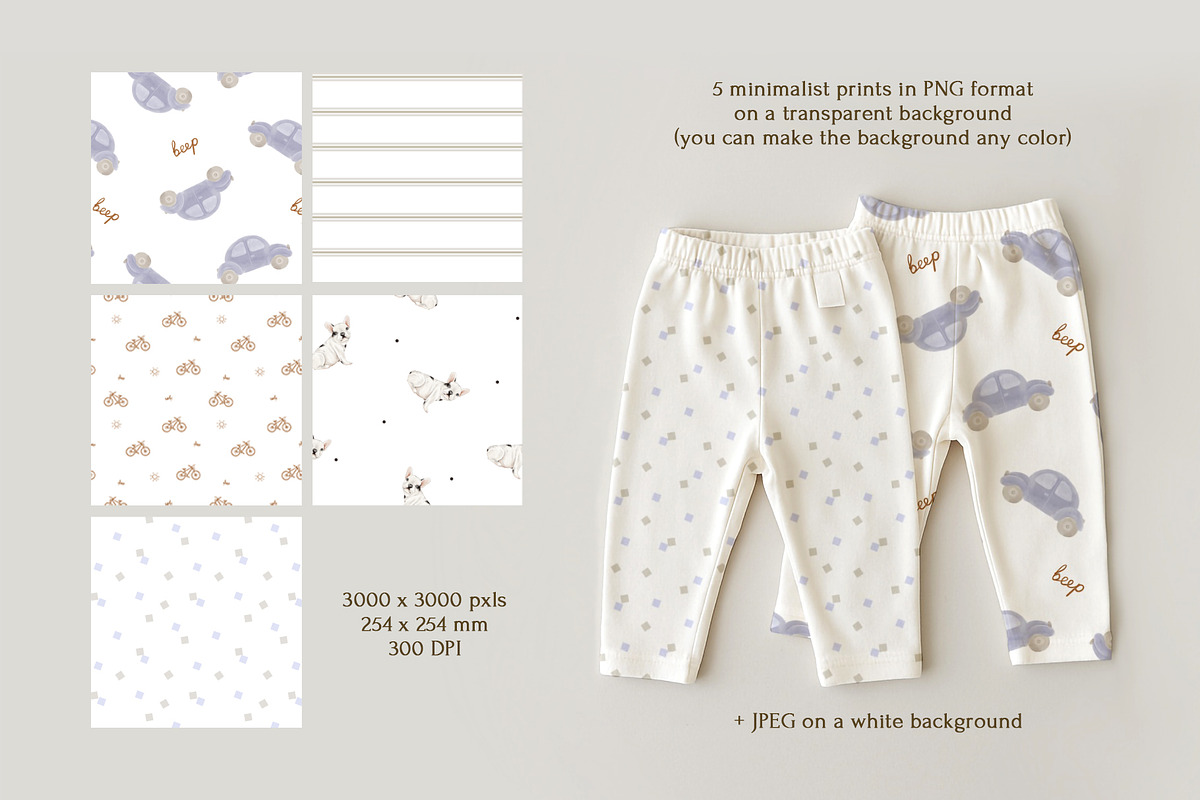 Minimal Baby Patterns Set + PNG, a Pattern Graphic by Eva Gentle (Photo 4 of 7)