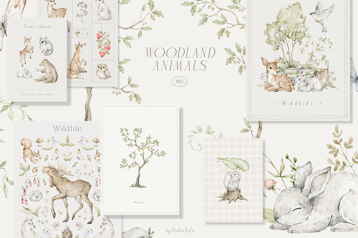 Woodland Animals Watercolor Forest, an Animal Illustration by Kreker Kate (Photo 2 of 12)