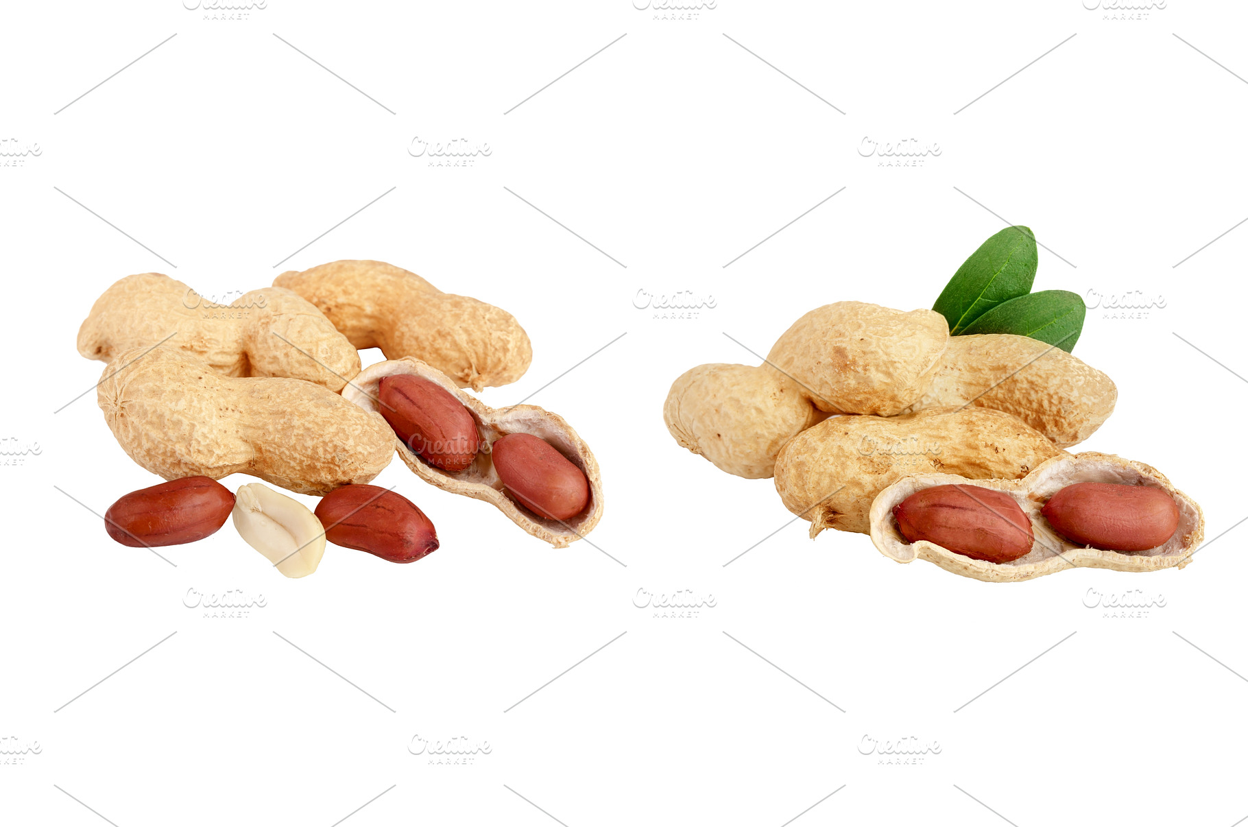 peanuts with leaf isolated on white, a Food & Drink Photo by NataPhoto
