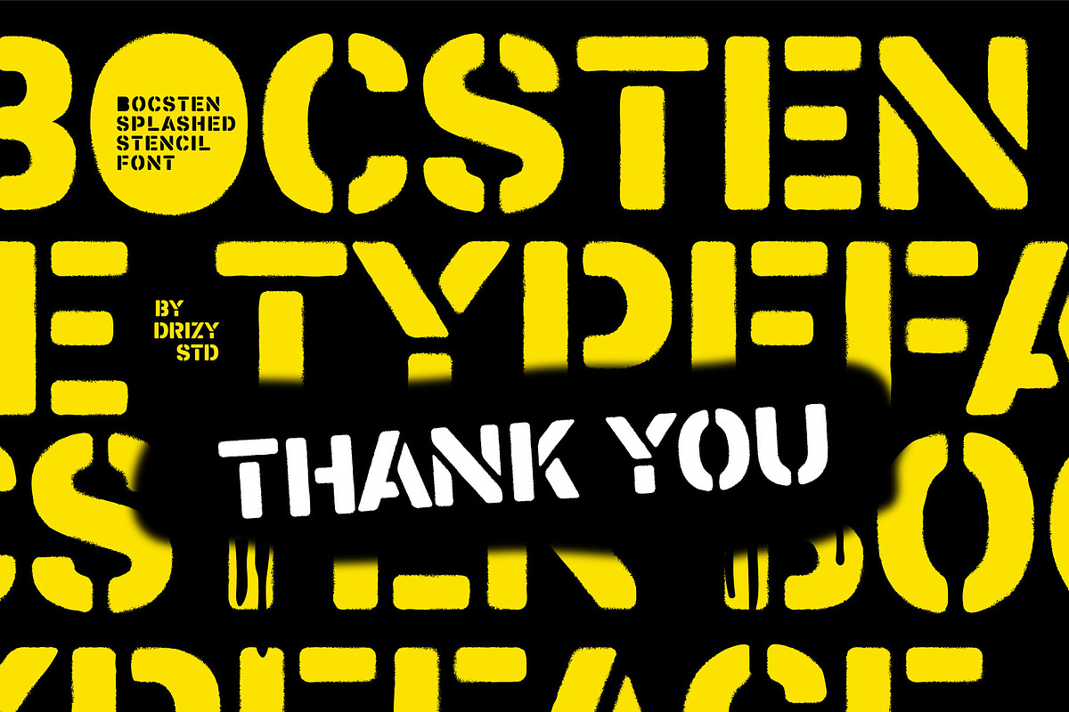 Bocsten – Splashed Stencil Font, a Sans Serif Font by Drizy (Photo 9 of 9)