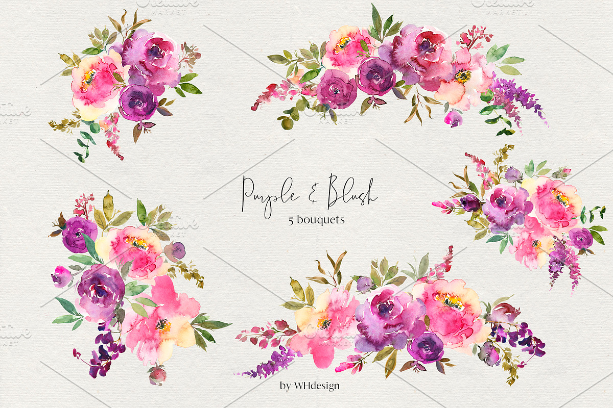Purple Blush Watercolor Flowers PNG, an Illustration by whiteheartdesign (Photo 4 of 8)