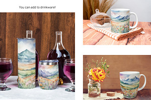 Watercolor Mountain Landscapes Set 4