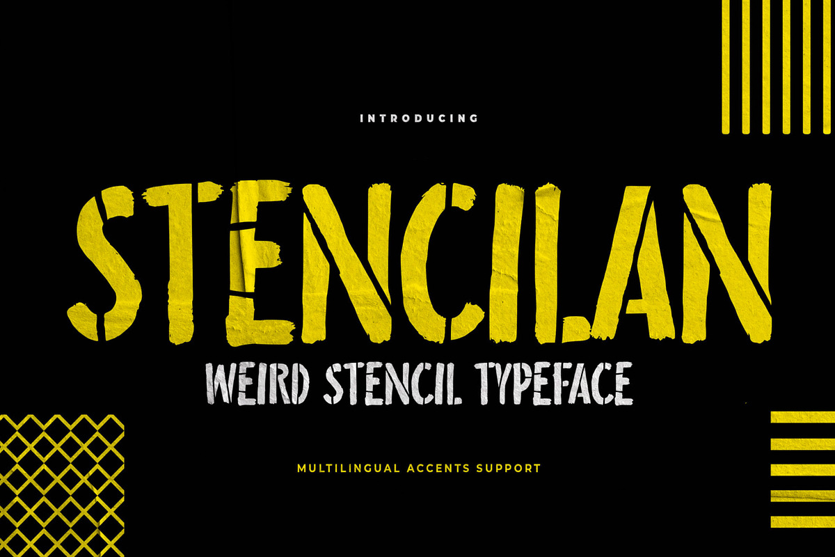 Stencilan – Weird Stencil Typeface, a Sans Serif Font by Almarkhatype (Photo 1 of 8)