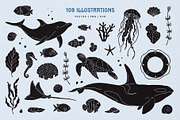 Sealife Silhouettes Illustration Set, an Animal Illustration by rouxsupplyco (Thumbnail 2 of 16)