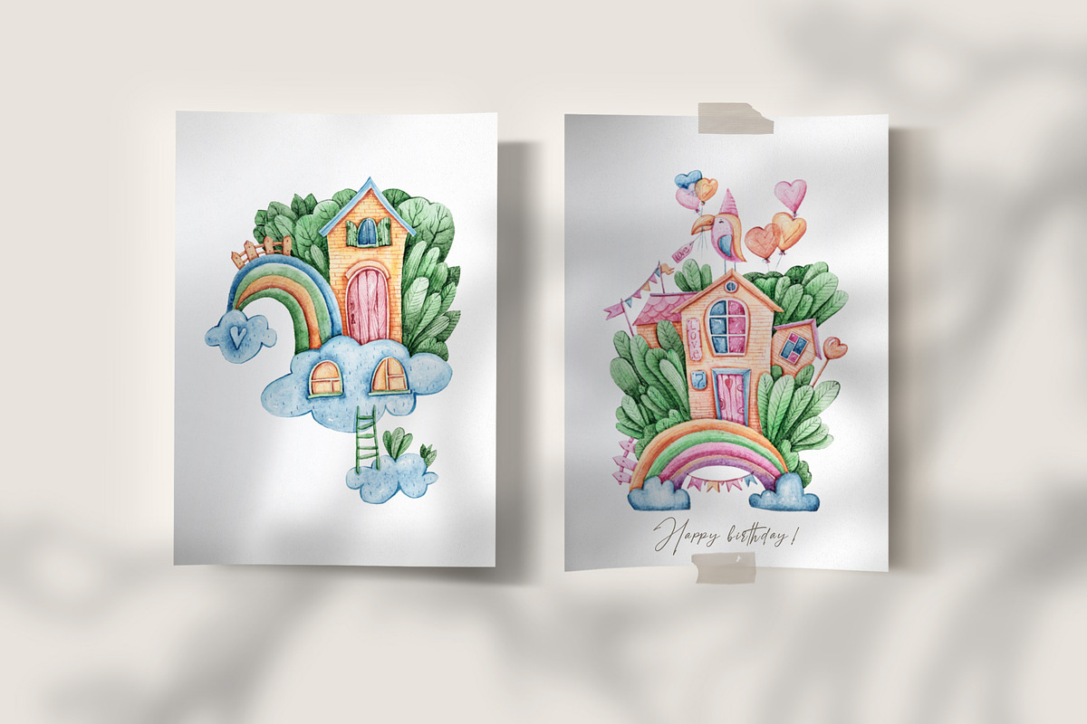 SALE! Watercolor Fairy tale cottage, a Decorative Illustration by Tiana Geo (Photo 7 of 13)