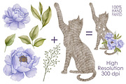 Watercolor Flowers & Cats collection, an Animal Illustration by Kira Konoshenko (Thumbnail 3 of 20)