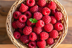 Top view of scattered raspberries, a Food & Drink Photo by GoodGoods