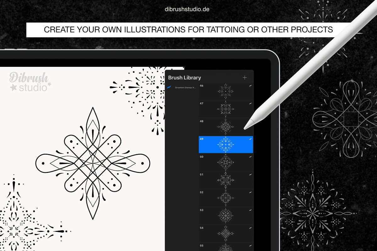 Procreate - Ornament Tattoo Stamps, a Brush Add-On by DiBrush Studio (Photo 2 of 8)