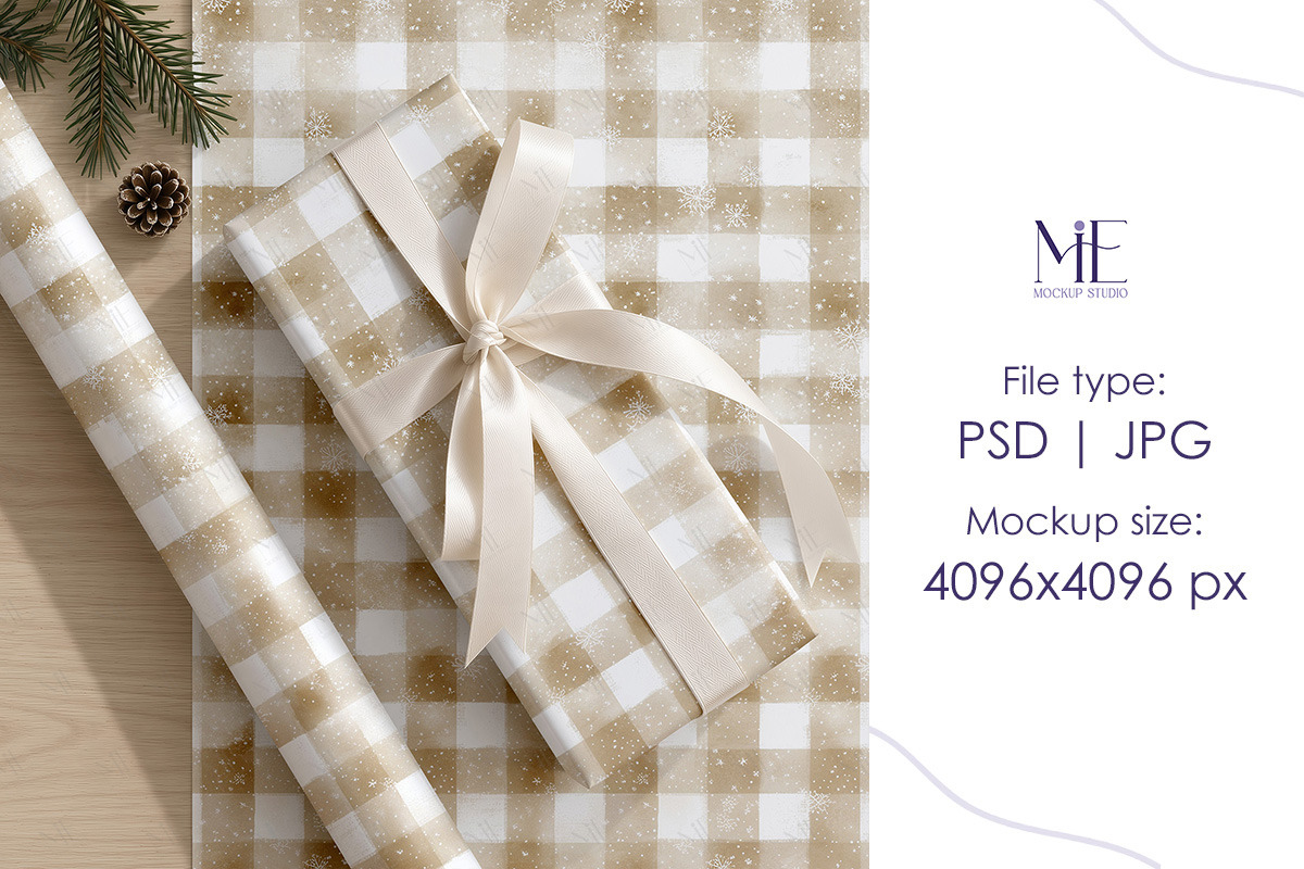 Set Christmas Wrapping Paper Mockup, a Packaging Mockup by Mie Mockup Studio (Photo 3 of 7)