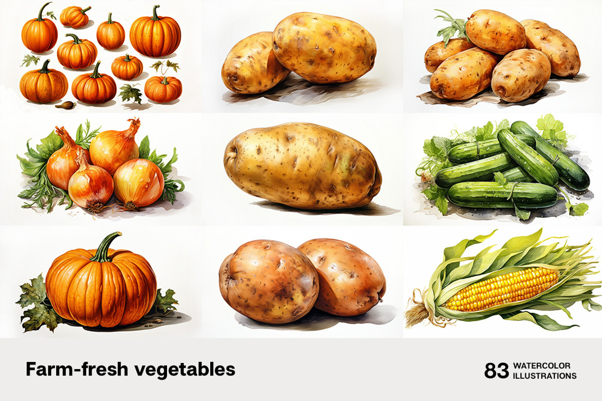 Farm-fresh vegetables. 83 images, a Food Illustration by Handmadefont (Photo 5 of 14)