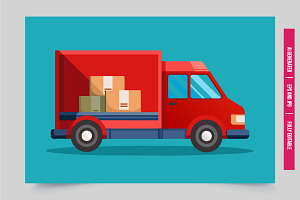 Red delivery truck with boxes, an Illustration by Tanuart