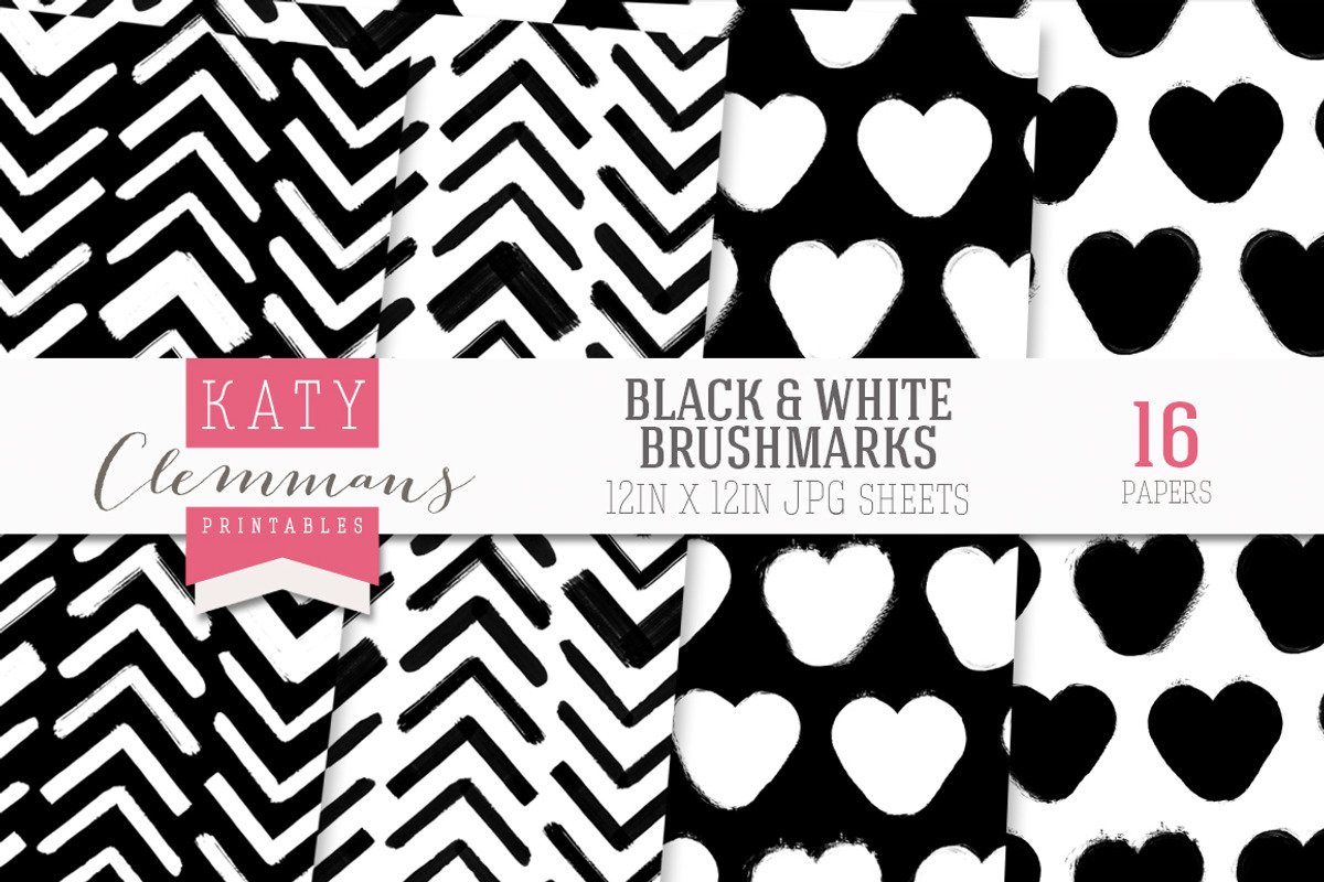 Black & White brush marks paper pack, a Pattern Graphic by Katy Clemmans (Photo 2 of 5)