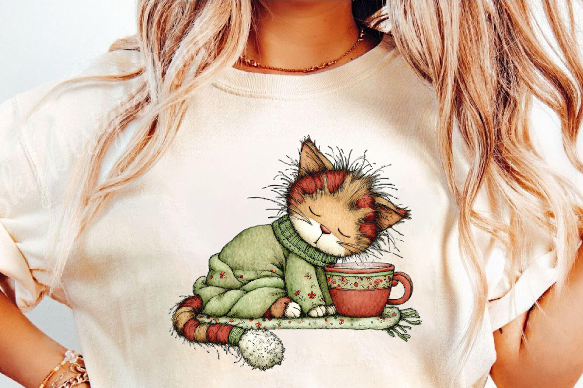 Whimsical Christmas Cat Clipart, an Illustration by DreamCafeArt (Photo 6 of 6)