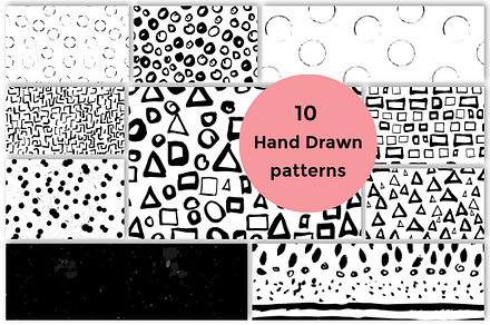10 Hand Drawn seamless patterns set 