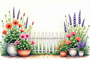 Spring Potted Flowers Fence Clipart, an Illustration by hafijul (Thumbnail 3 of 13)
