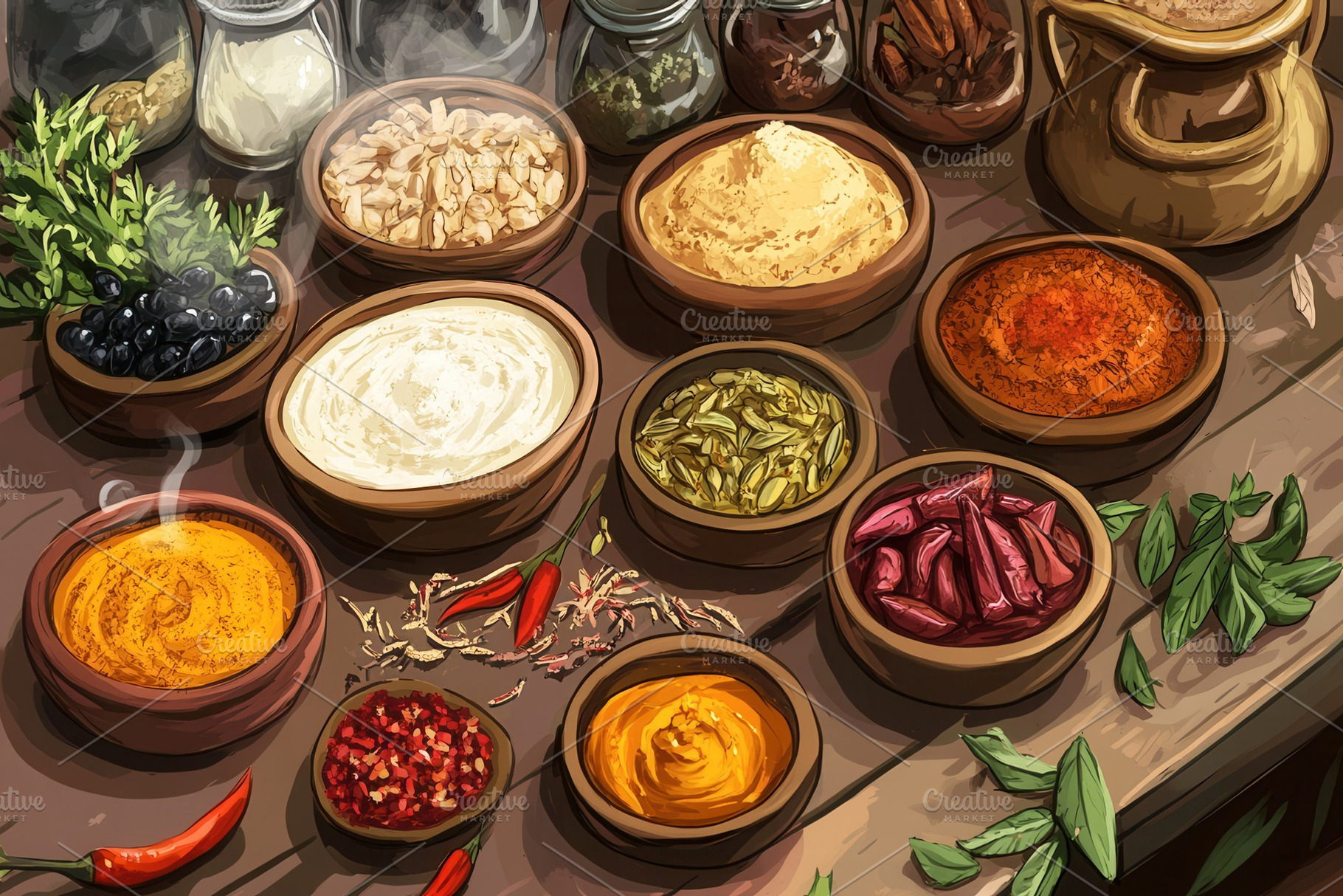 Indian spices illustrated in detail, a Photo by Pavel_design