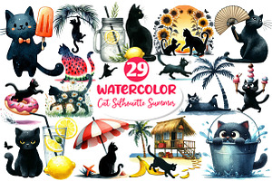 Cat Silhouette Summer Clipart, an Illustration by Dream Creation