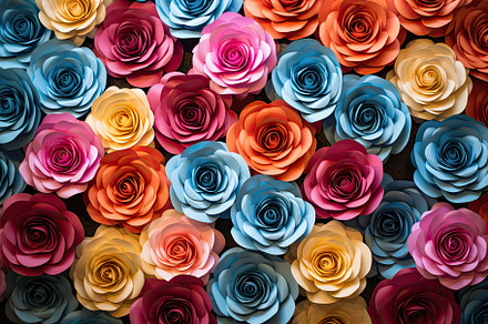 Colorful paper roses background, top, a Photo by Iftikhar Alam