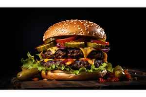 tasty meal burger food photo ai, a Food & Drink Photo by pikepicture