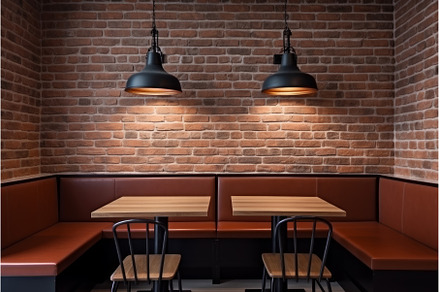 Red brick wall restaurant soft light, a Food & Drink Photo by Ylivdesign