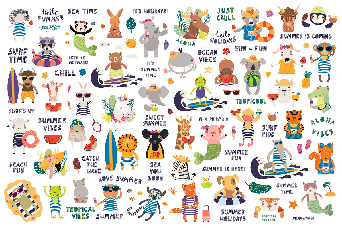 Summer Vibes, Cute Animals Graphics, an Animal Illustration by sceptical cactus (Photo 2 of 13)