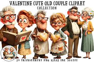 Valentine Cute Old Couple Clipart, an Illustration by OK Design