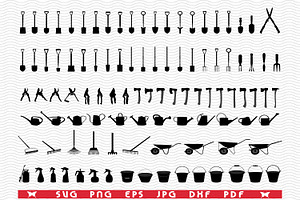 SVG Garden Tools, Black Silhouettes