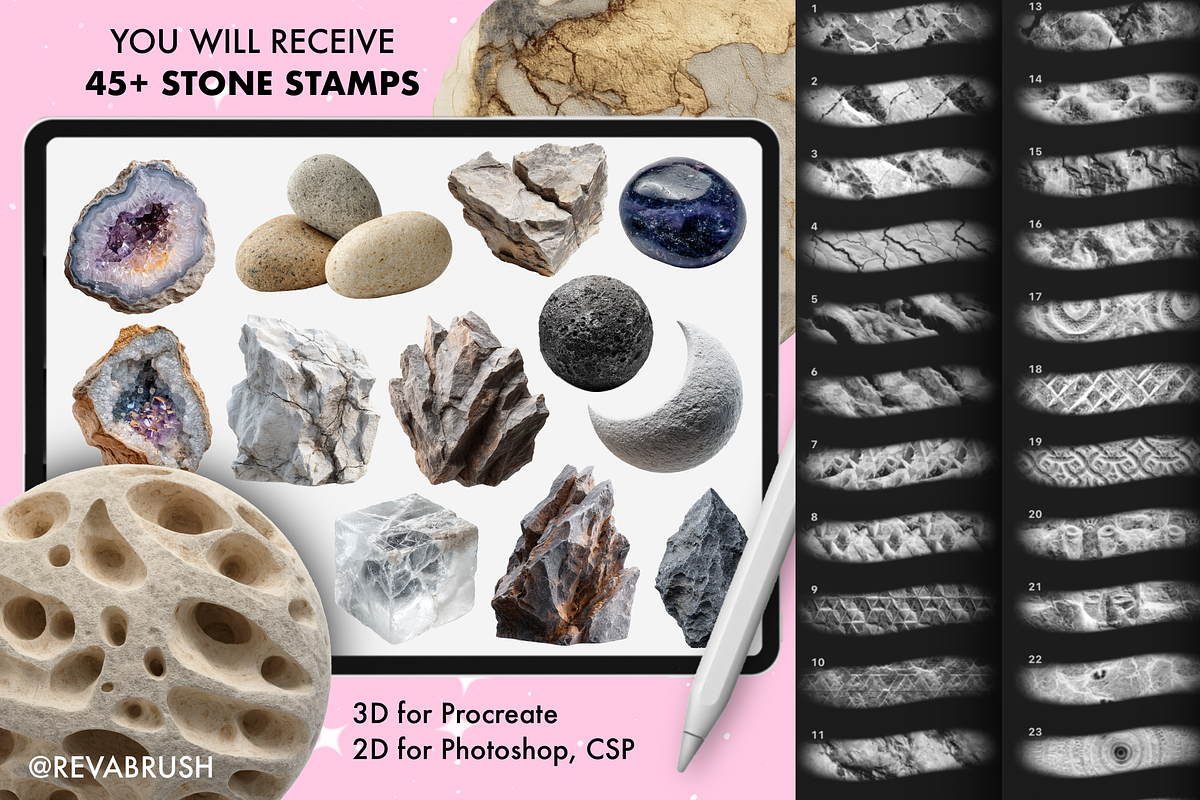 Procreate Stone texture brushes, a Brush Add-On by Revabrush (Photo 3 of 7)