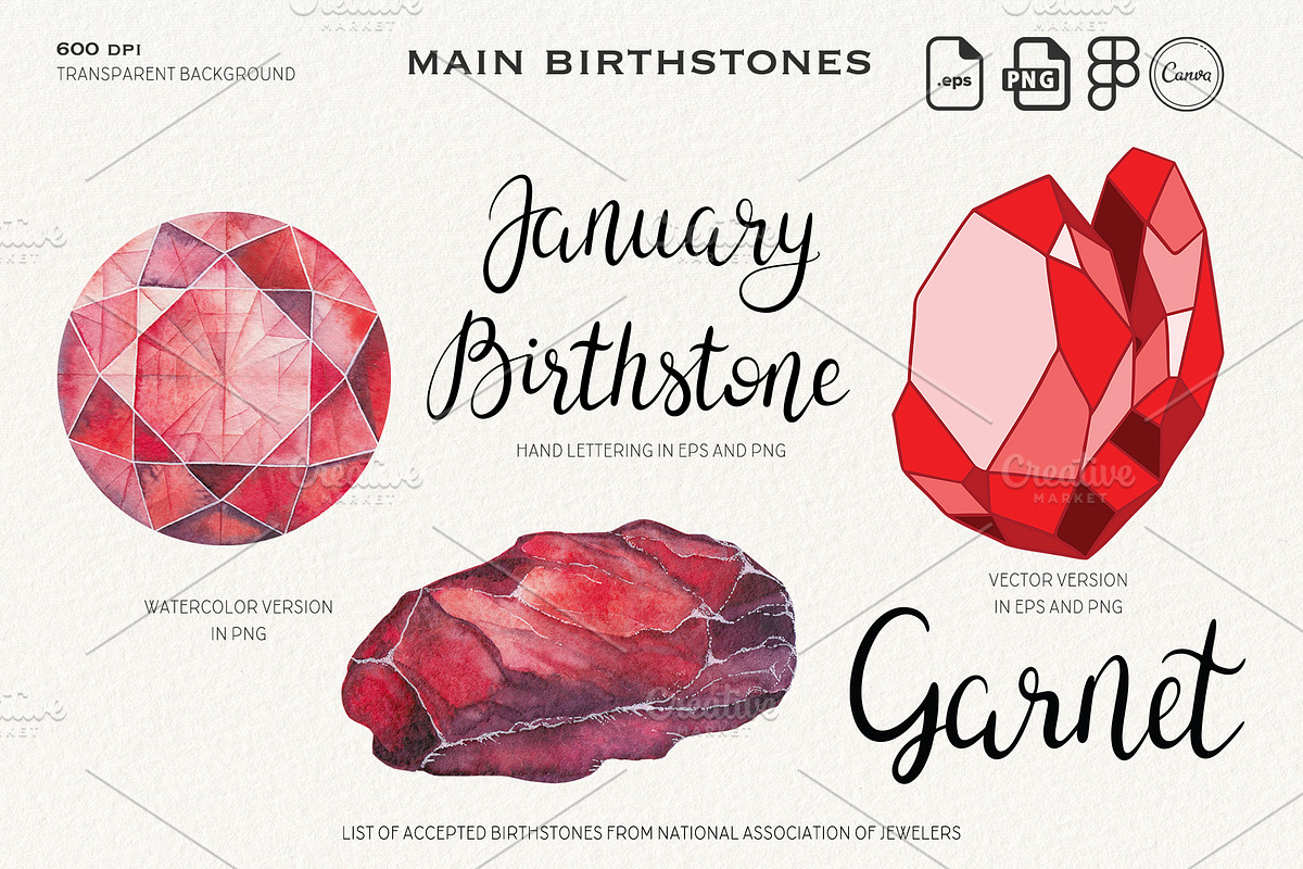 Watercolor Birthstones Crystal Set, an Illustration by Alena Solonshchikova (Photo 4 of 17)