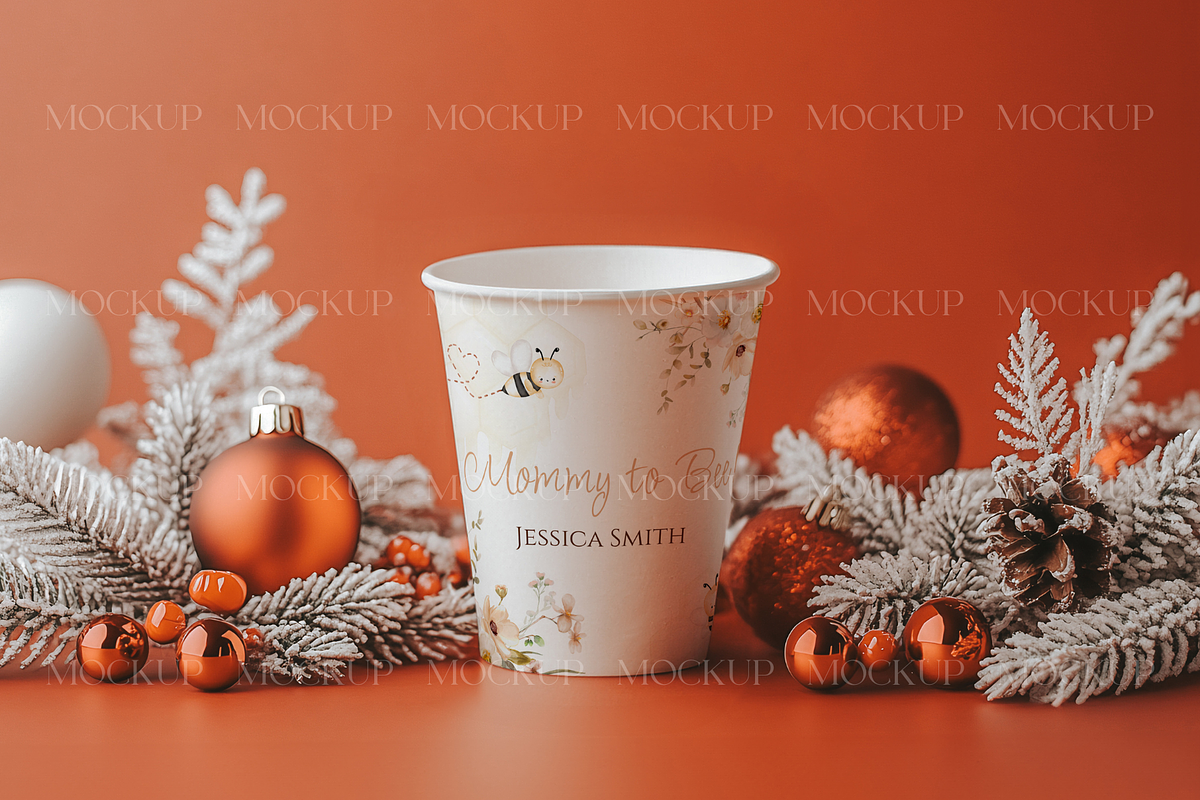 Christmas Cup Mockup with Ornaments, a Product Mockup by MockupWizard (Photo 3 of 3)