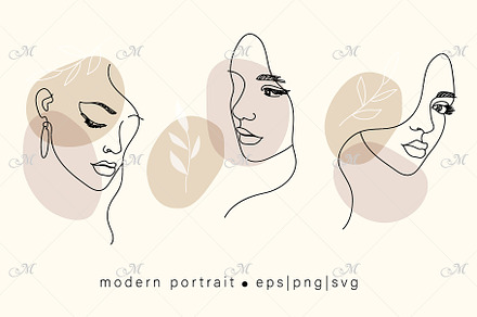 Woman Faces Modern Line Art