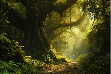 Tranquil Ancient forest sun light, a Nature Photo by Ylivdesign