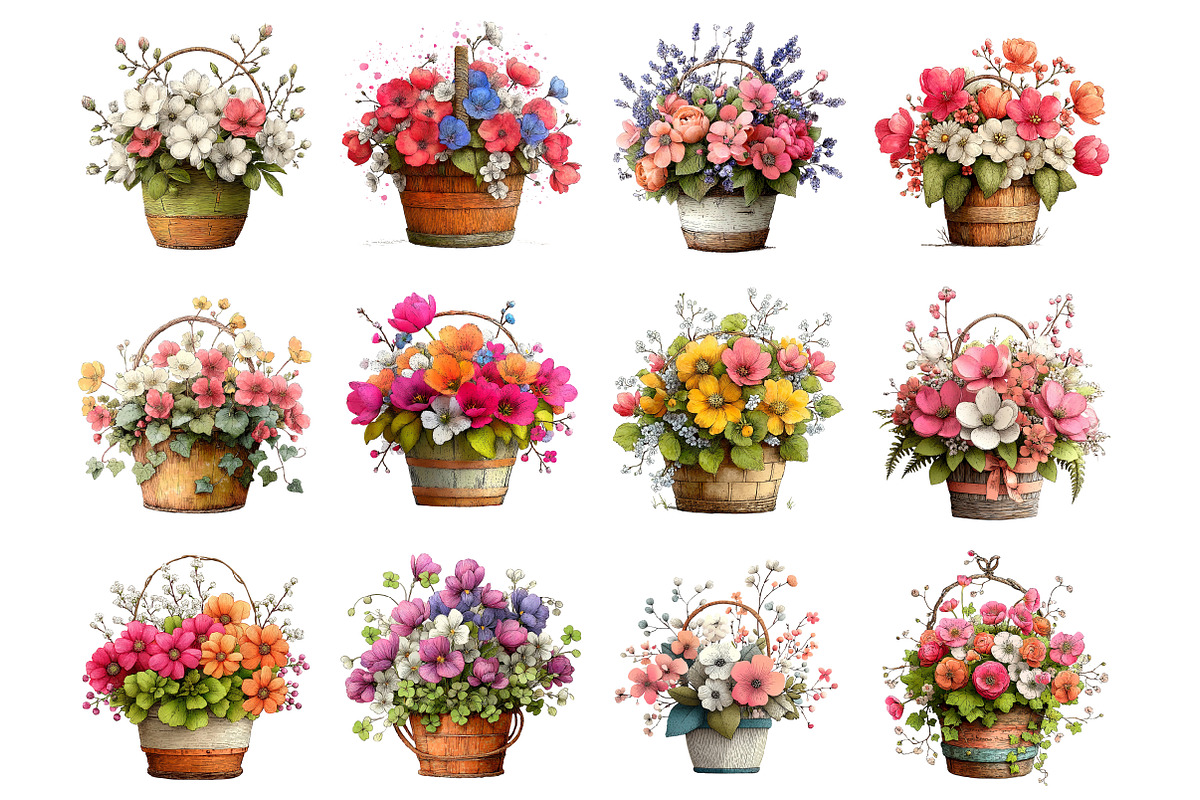 Spring Flower Basket Clipart Set, an Illustration by Design Market (Photo 2 of 5)