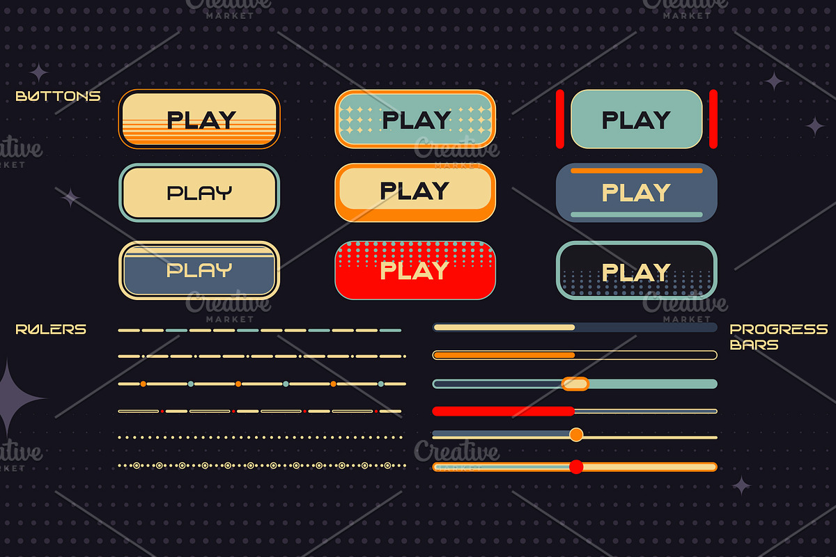 Retro Space UI. Set of 100 elements, an Object Graphic by Olga Ryzychenko (Photo 2 of 10)