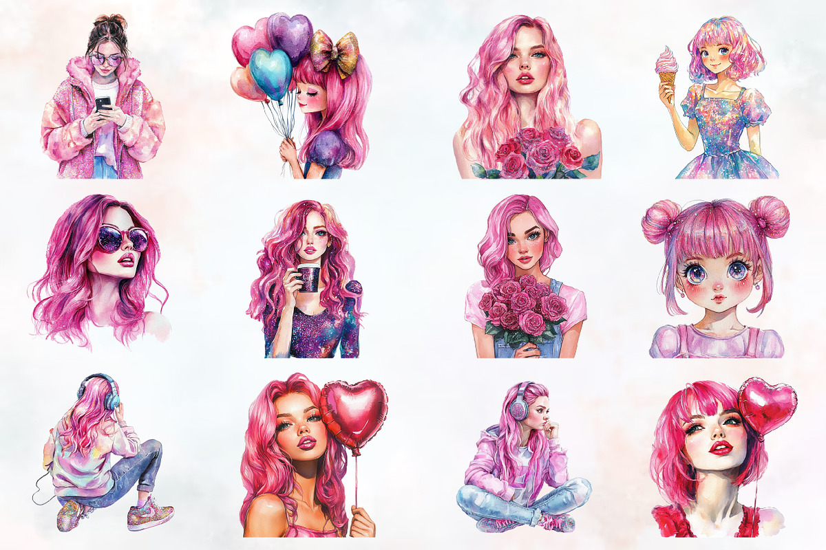 Glitter Pink Girl Sublimation Clipar, an Illustration by RobertsArt (Photo 2 of 7)