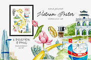 Watercolor - VIETNAM POSTER, a Decorative Illustration by bylin_illustration (Thumbnail 1 of 3)