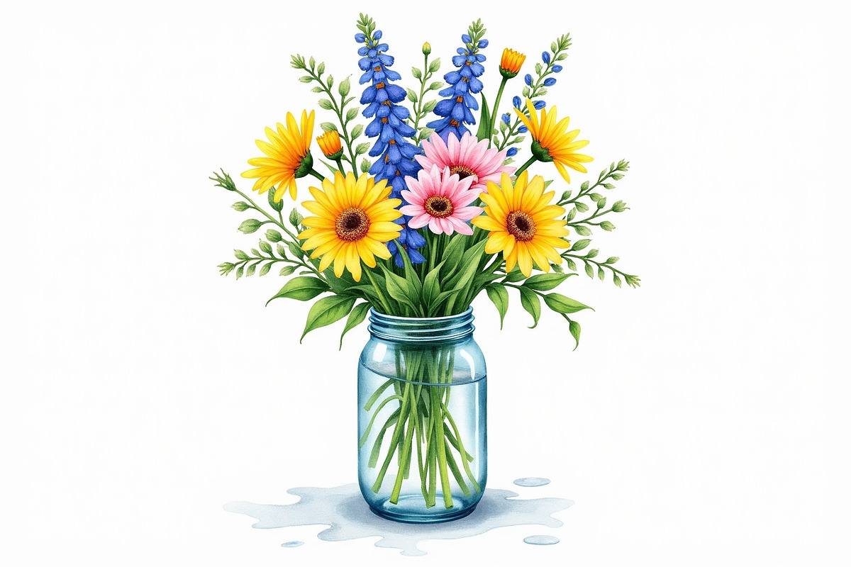 Wildflowers in Mason Jar Clipart Set, an Illustration by hafijul (Photo 13 of 14)