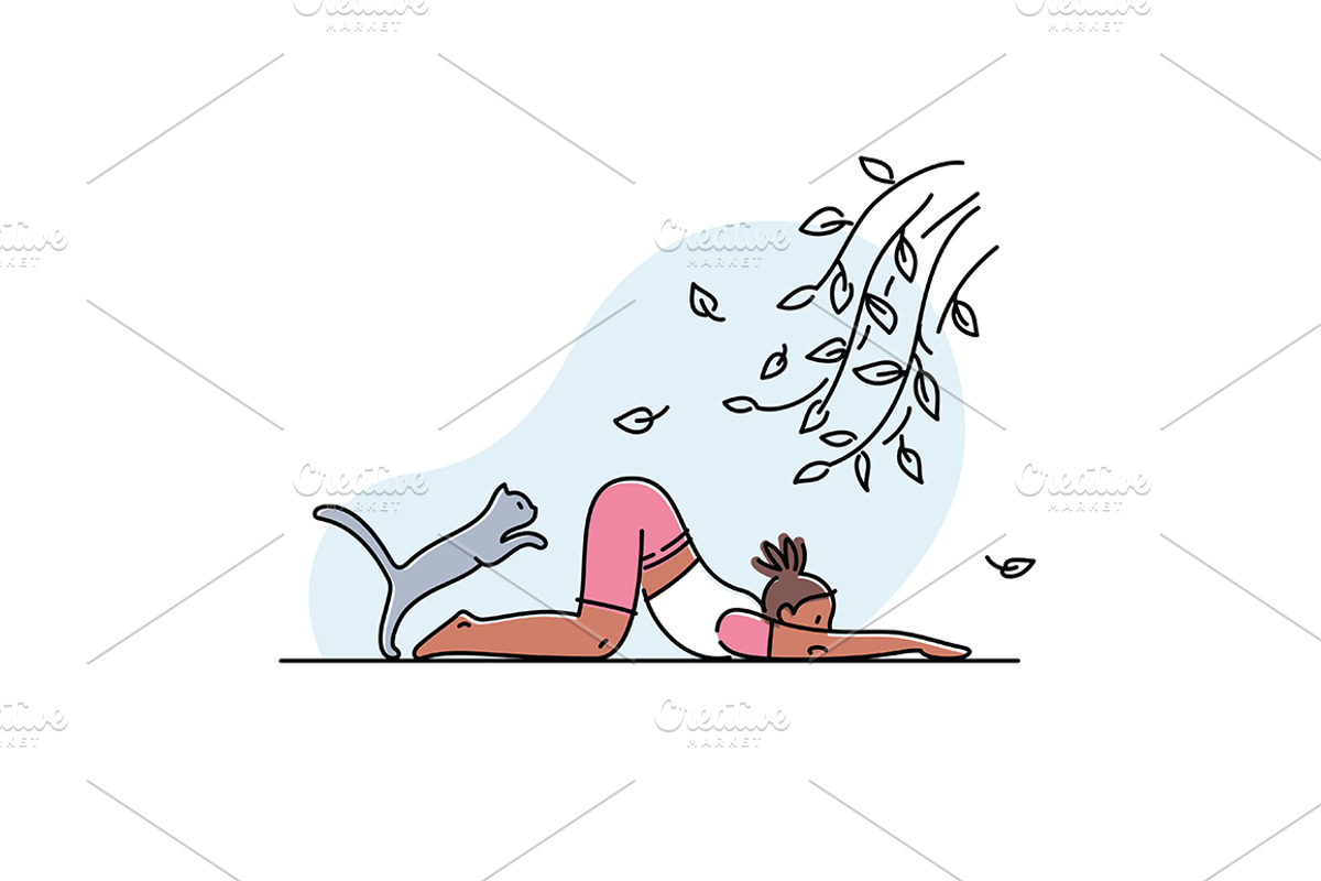 Yoga practice & cat illustration set, a Healthcare Illustration by tetiana.svirska (Photo 14 of 17)