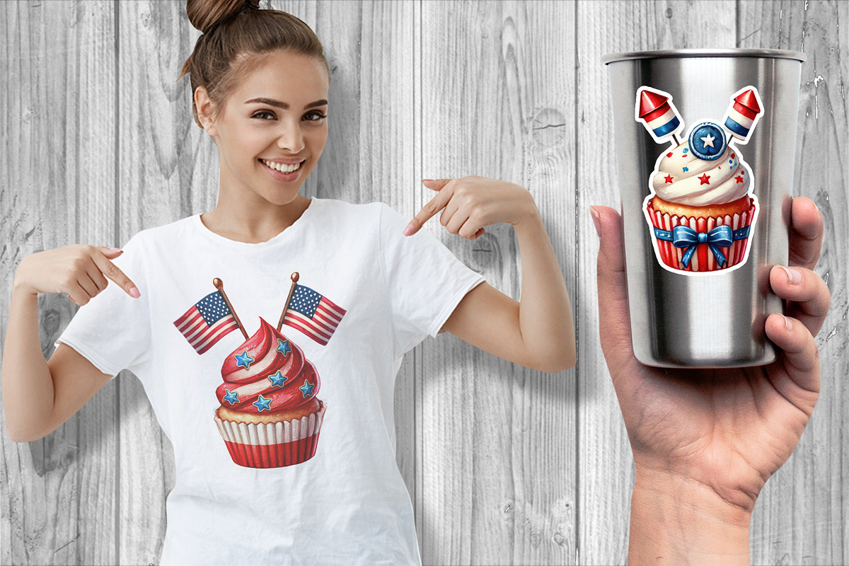 35 Patriotic Watercolor Cupcake Set, an Object Graphic by V Design Creator (Photo 7 of 10)