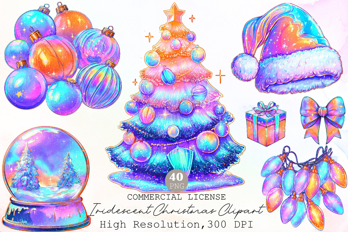 Iridescent Christmas Clipart Bundle, an Illustration by Sublimation Artist (Photo 1 of 6)