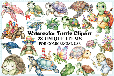 Watercolor Turtle Clipart Bundle