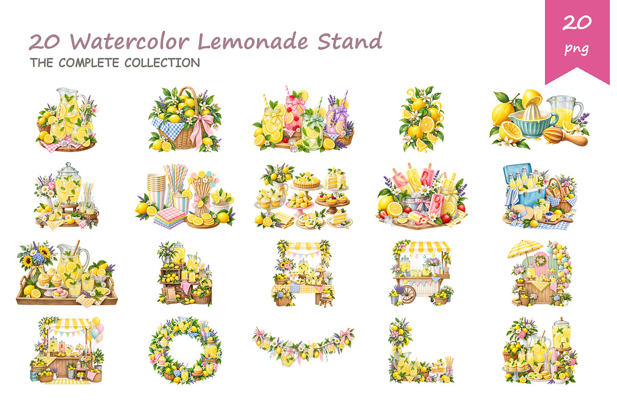 Watercolor Lemonade Stand Clipart, a Food Illustration by BerryPieArt (Photo 2 of 4)