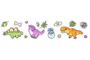 Cute kawaii baby dinosaur stickers, an Animal Illustration by art PVP - market