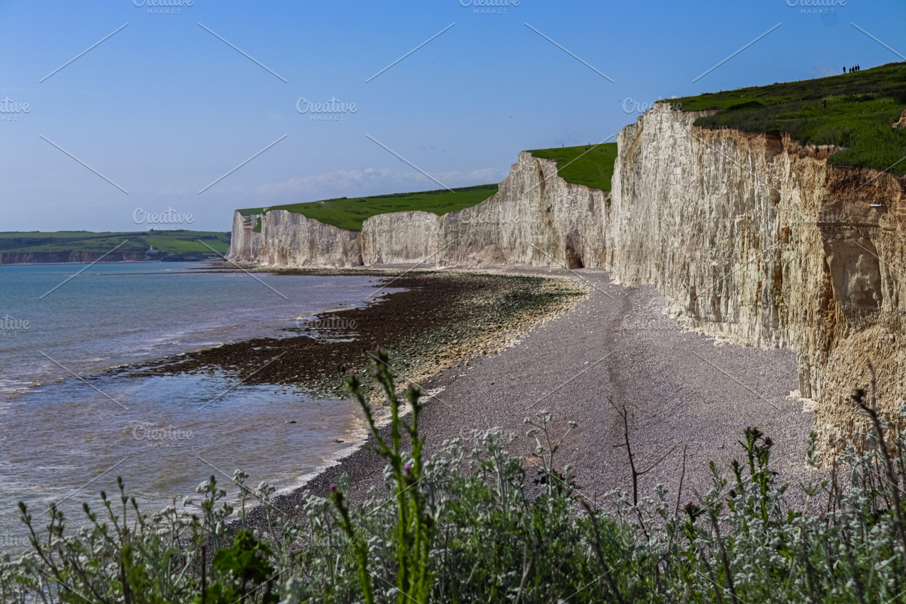 Seven Sisters chalk cliffs along the East Sussex coast, beautiful sea, rocky be, a Photo by Studio ANNA