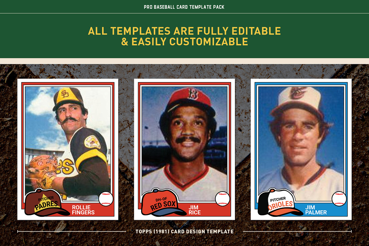 1980's Pro Baseball Card Templates | baseball card template topps, topps baseball card template, topps card template | Creative Market for Free Printable Baseball Card Template