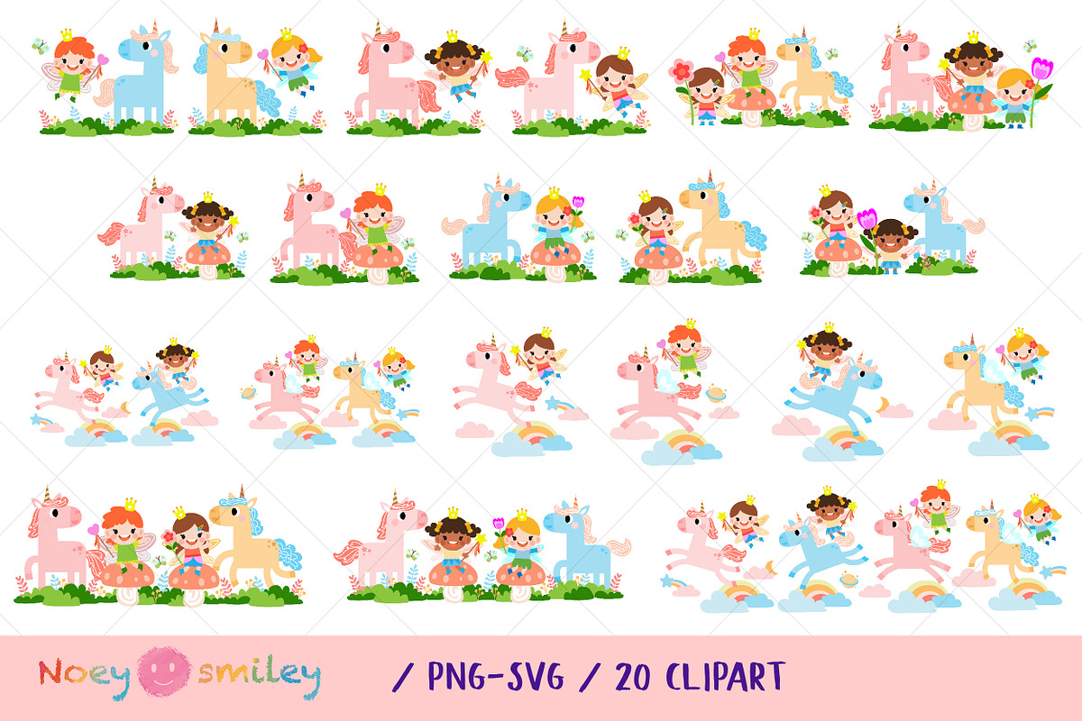 Fairy and Unicorn PNG SVG clipart, a Seasonal Illustration by Noey smiley (Photo 2 of 7)