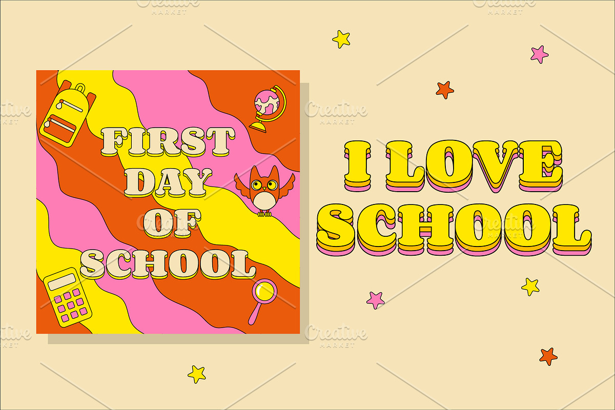Back To School 5 Retro Groovy Cards, an Education Illustration by T Bild (Photo 5 of 5)