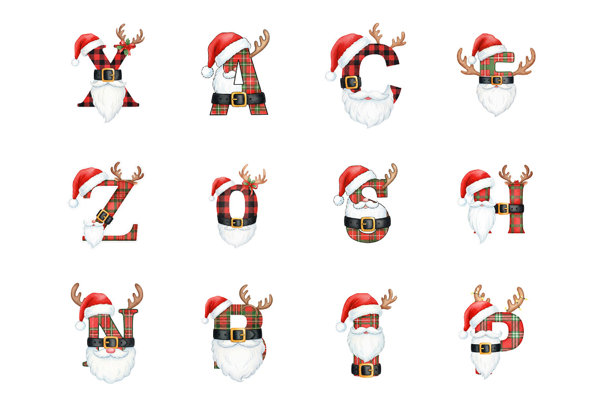 Plaid Christmas Santa Claus Alphabet, an Illustration by SinaCreation (Photo 4 of 7)