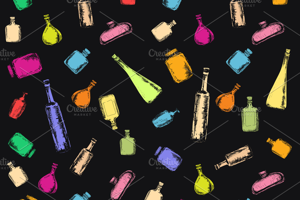 Seamless patterns with bottles preview 4