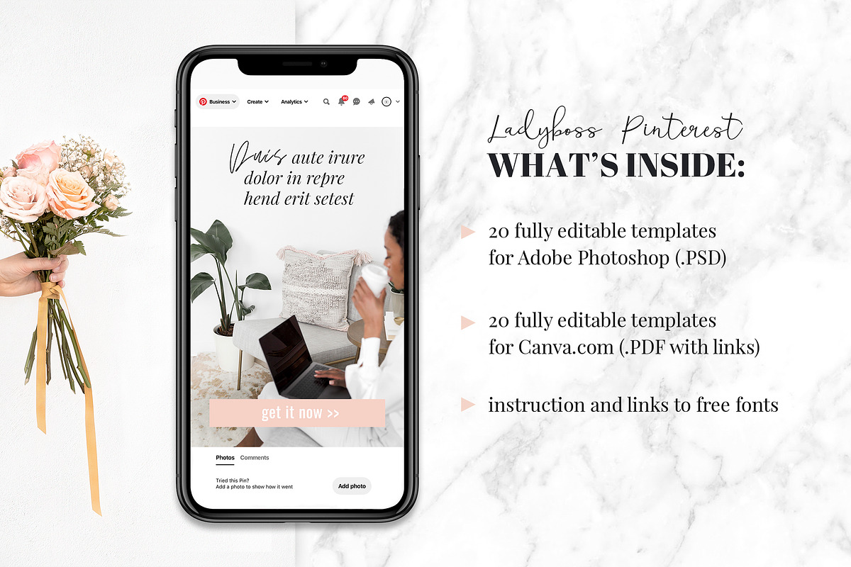 SALE! Ladyboss Pinterest Templates, a Social Media Template by SwitzerShop (Photo 2 of 8)
